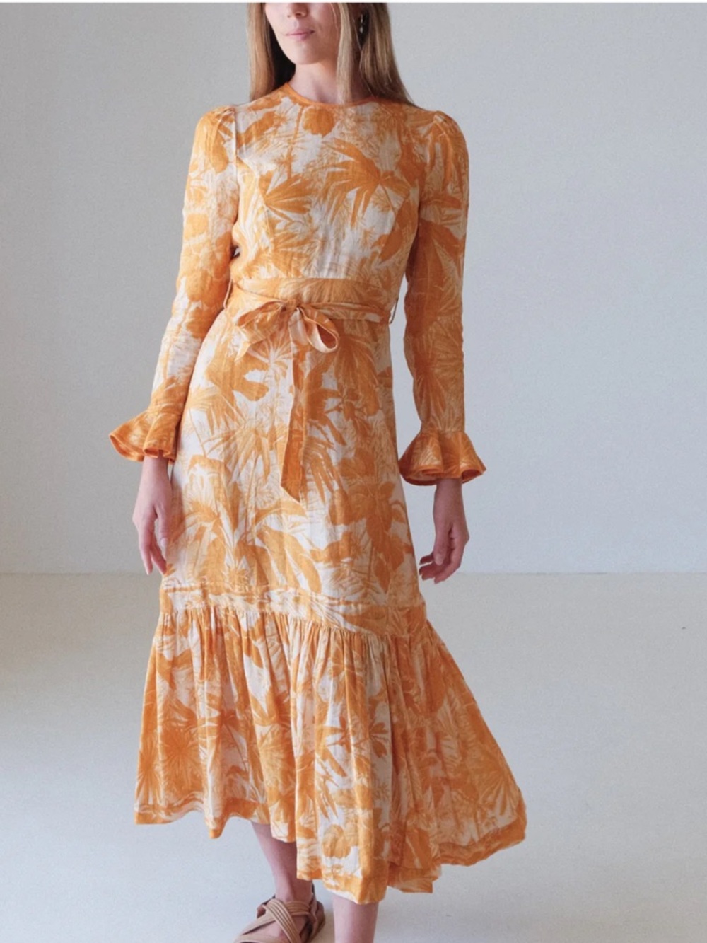 NWOT Zimmermann Orange Yellow Botanical Midi Dress